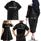 Personalised New Zealand Chur Bro Family Matching Off The Shoulder Long Sleeve Dress and Hawaiian Shirt Maori Koru With Silver Fern