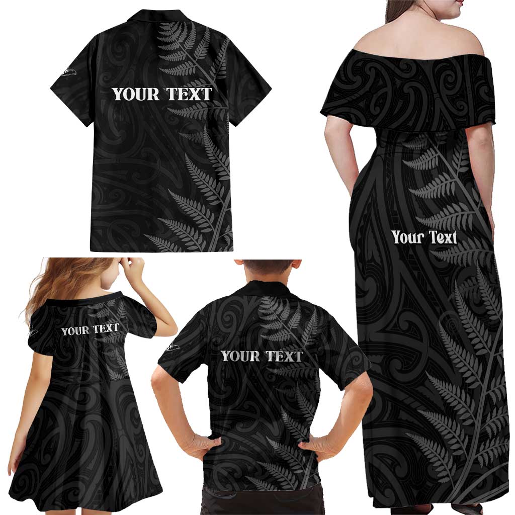 Personalised New Zealand Chur Bro Family Matching Off Shoulder Maxi Dress and Hawaiian Shirt Maori Koru With Silver Fern