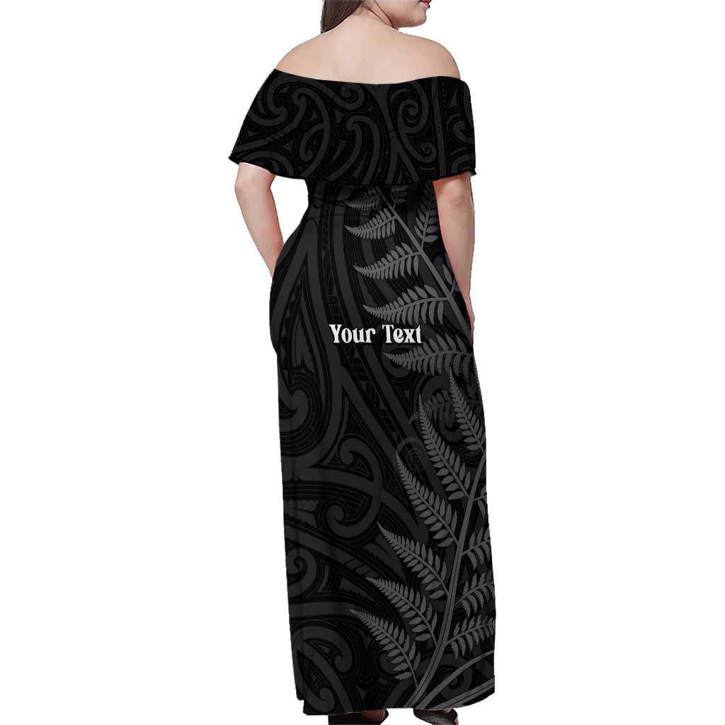 Personalised New Zealand Chur Bro Family Matching Off Shoulder Maxi Dress and Hawaiian Shirt Maori Koru With Silver Fern