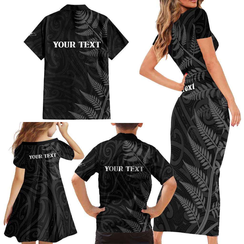 Personalised New Zealand Chur Bro Family Matching Short Sleeve Bodycon Dress and Hawaiian Shirt Maori Koru With Silver Fern