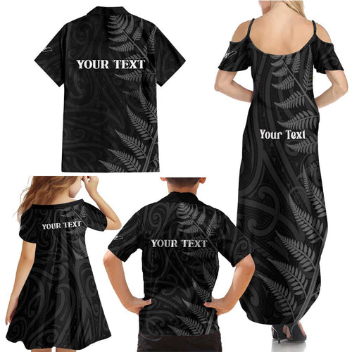 Personalised New Zealand Chur Bro Family Matching Summer Maxi Dress and Hawaiian Shirt Maori Koru With Silver Fern