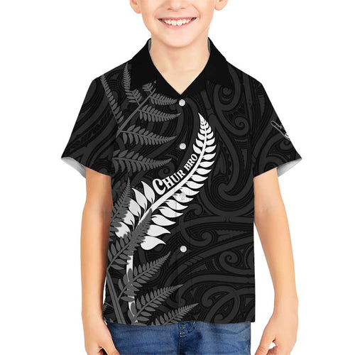 Personalised New Zealand Chur Bro Hawaiian Shirt Maori Koru With Silver Fern