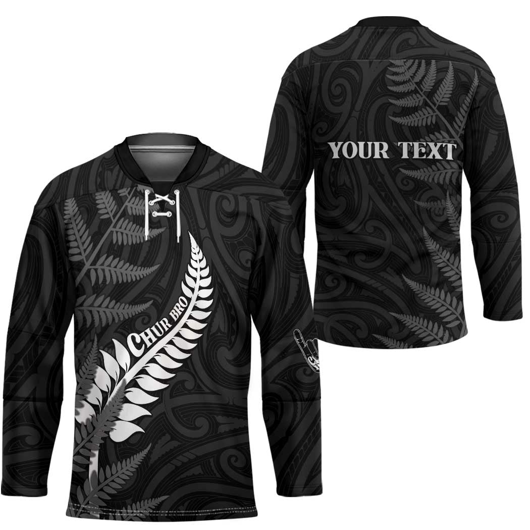 Personalised New Zealand Chur Bro Hockey Jersey Maori Koru With Silver Fern