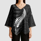 Personalised New Zealand Chur Bro Kimono Sleeve Blouse Maori Koru With Silver Fern