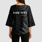 Personalised New Zealand Chur Bro Kimono Sleeve Blouse Maori Koru With Silver Fern
