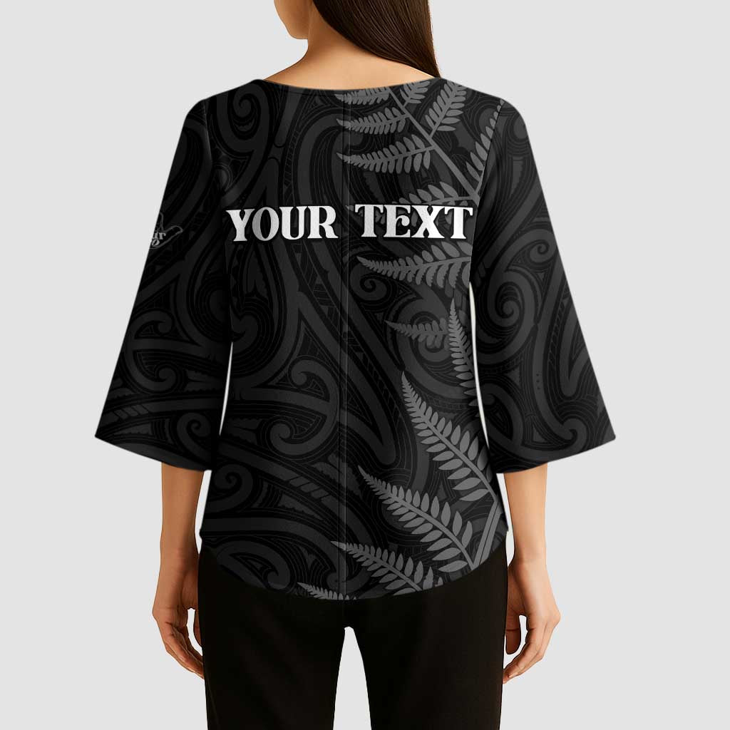 Personalised New Zealand Chur Bro Kimono Sleeve Blouse Maori Koru With Silver Fern