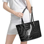 New Zealand Chur Bro Leather Tote Bag Maori Koru With Silver Fern