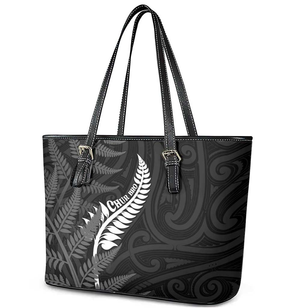 New Zealand Chur Bro Leather Tote Bag Maori Koru With Silver Fern
