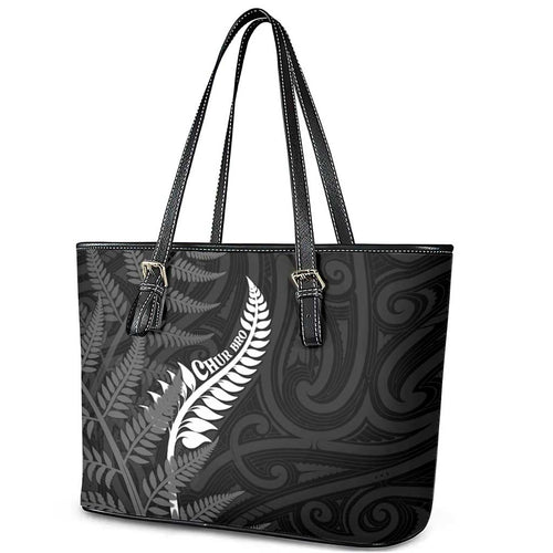 New Zealand Chur Bro Leather Tote Bag Maori Koru With Silver Fern