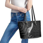 New Zealand Chur Bro Leather Tote Bag Maori Koru With Silver Fern