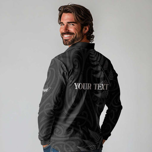 Personalised New Zealand Chur Bro Long Sleeve Polo Shirt Maori Koru With Silver Fern