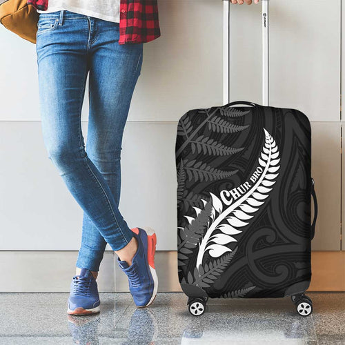 New Zealand Chur Bro Luggage Cover Maori Koru With Silver Fern