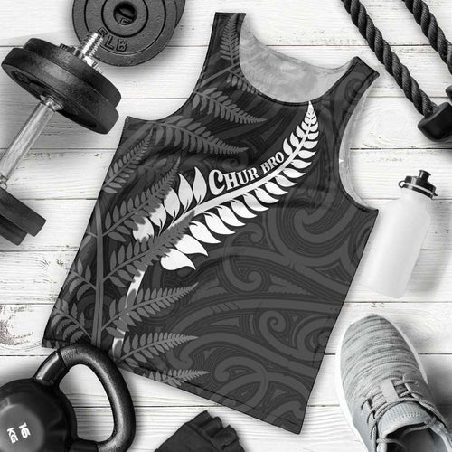Personalised New Zealand Chur Bro Men Tank Top Maori Koru With Silver Fern