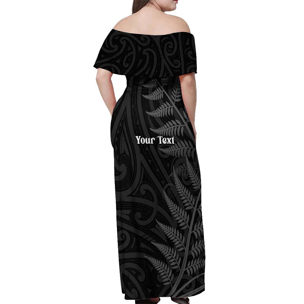 Personalised New Zealand Chur Bro Off Shoulder Maxi Dress Maori Koru With Silver Fern
