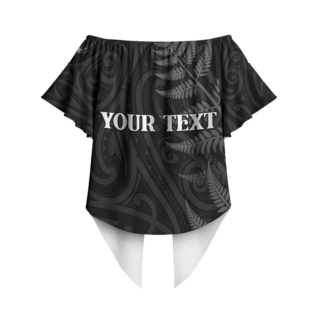 Personalised New Zealand Chur Bro Off Shoulder Wrap Waist Top Maori Koru With Silver Fern