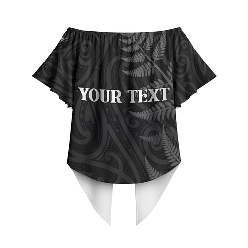 Personalised New Zealand Chur Bro Off Shoulder Wrap Waist Top Maori Koru With Silver Fern