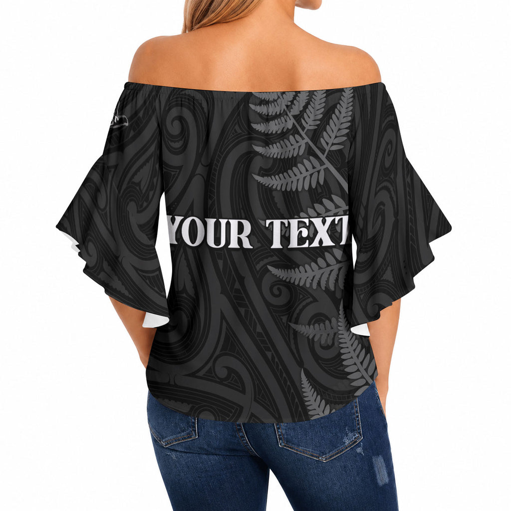 Personalised New Zealand Chur Bro Off Shoulder Wrap Waist Top Maori Koru With Silver Fern