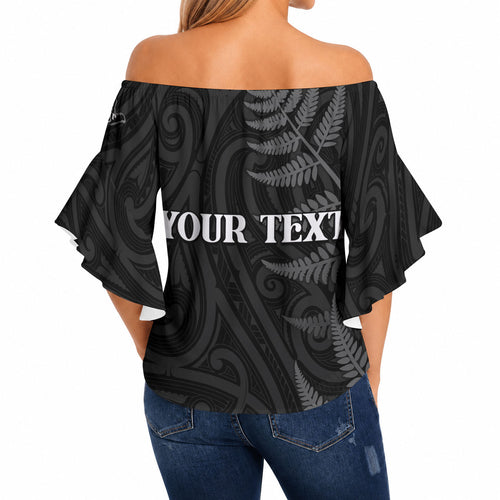 Personalised New Zealand Chur Bro Off Shoulder Wrap Waist Top Maori Koru With Silver Fern