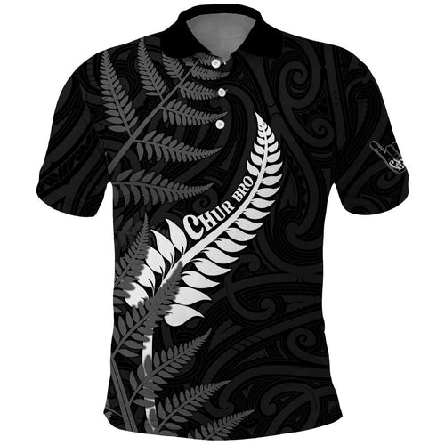 Personalised New Zealand Chur Bro Polo Shirt Maori Koru With Silver Fern