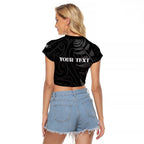 Personalised New Zealand Chur Bro Raglan Cropped T Shirt Maori Koru With Silver Fern