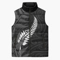 Personalised New Zealand Chur Bro Sleeveless Puffer Jacket Maori Koru With Silver Fern