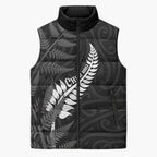 Personalised New Zealand Chur Bro Sleeveless Puffer Jacket Maori Koru With Silver Fern