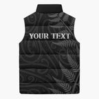 Personalised New Zealand Chur Bro Sleeveless Puffer Jacket Maori Koru With Silver Fern