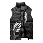 Personalised New Zealand Chur Bro Sleeveless Puffer Jacket Maori Koru With Silver Fern