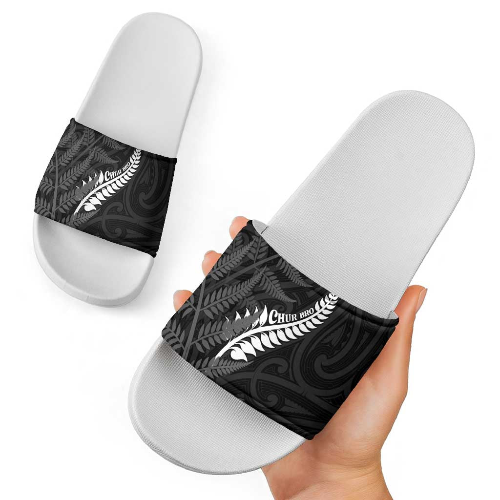 New Zealand Chur Bro Slide Sandals Maori Koru With Silver Fern