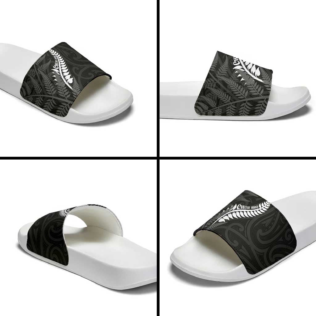New Zealand Chur Bro Slide Sandals Maori Koru With Silver Fern
