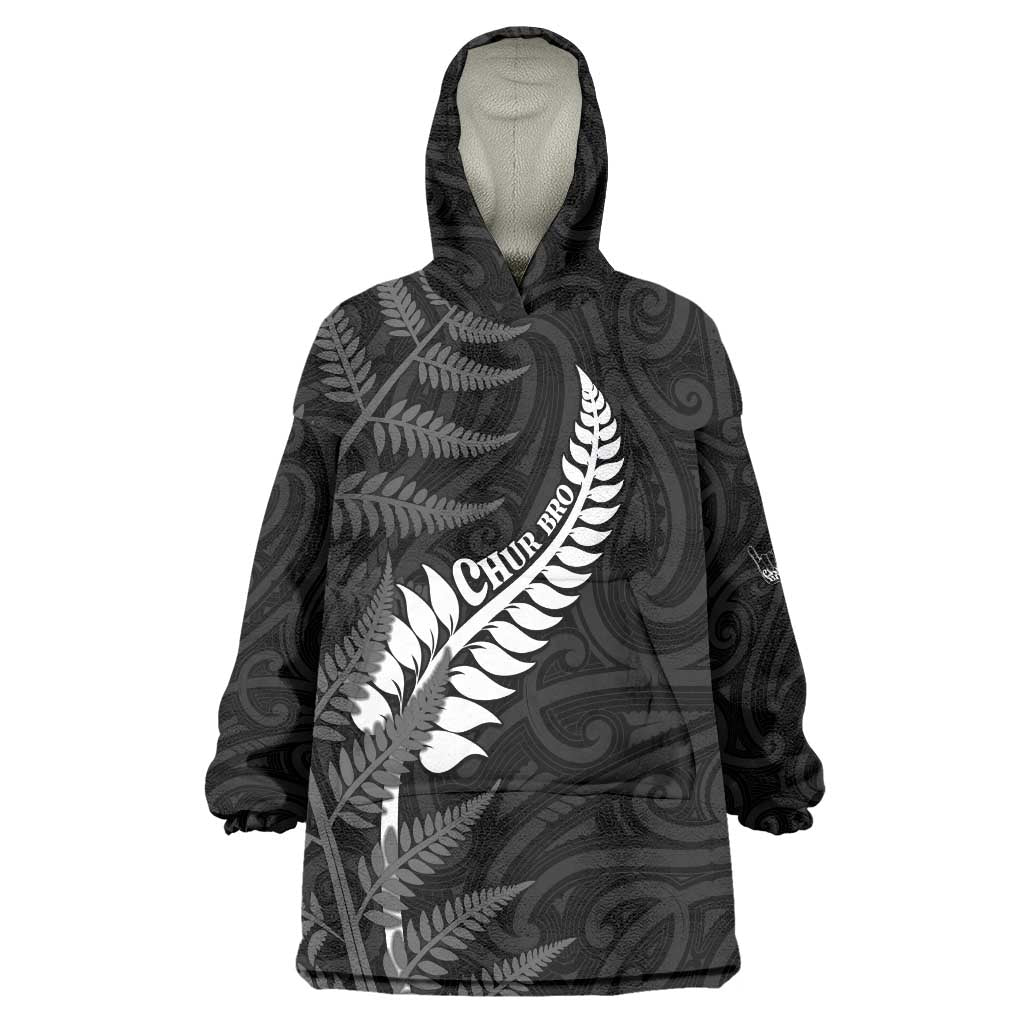 Personalised New Zealand Chur Bro Wearable Blanket Hoodie Maori Koru With Silver Fern