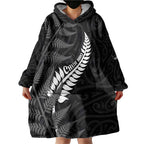 Personalised New Zealand Chur Bro Wearable Blanket Hoodie Maori Koru With Silver Fern