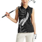 Personalised New Zealand Chur Bro Women Sleeveless Polo Shirt Maori Koru With Silver Fern
