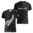 Personalised New Zealand Chur Bro Women V-Neck T-Shirt Maori Koru With Silver Fern