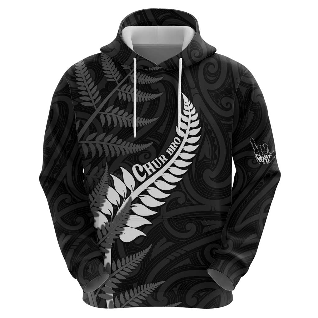 Personalised New Zealand Chur Bro Zip Hoodie Maori Koru With Silver Fern