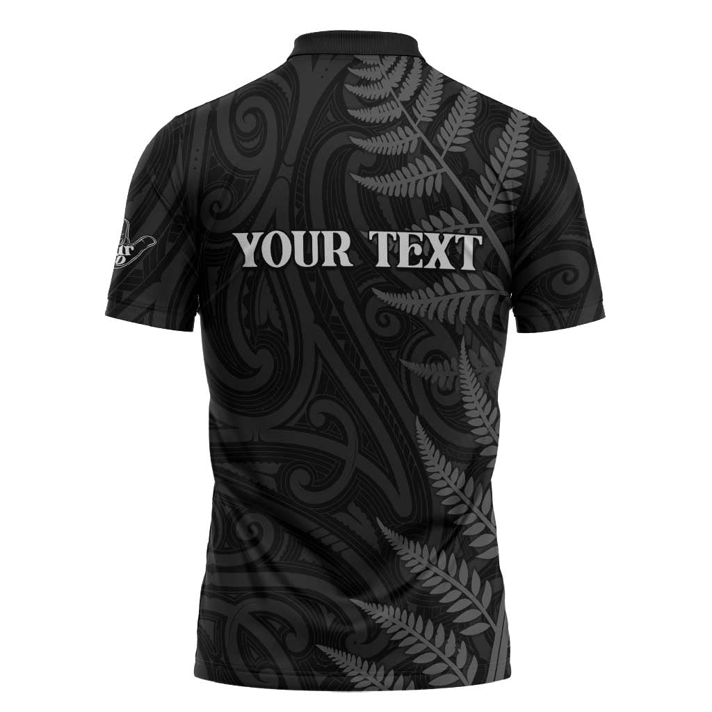 Personalised New Zealand Chur Bro Zipper Polo Shirt Maori Koru With Silver Fern