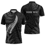 Personalised New Zealand Chur Bro Zipper Polo Shirt Maori Koru With Silver Fern