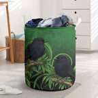 New Zealand Black Robin Laundry Basket Karure Maori Koru Art Tattoo