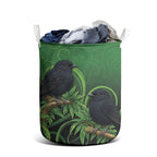 New Zealand Black Robin Laundry Basket Karure Maori Koru Art Tattoo