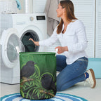New Zealand Black Robin Laundry Basket Karure Maori Koru Art Tattoo