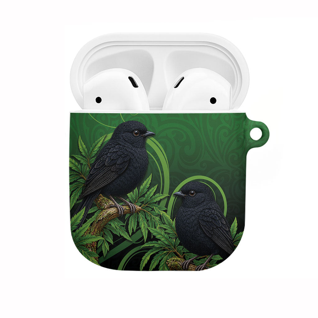 New Zealand Black Robin AirPods Case Karure Maori Koru Art Tattoo
