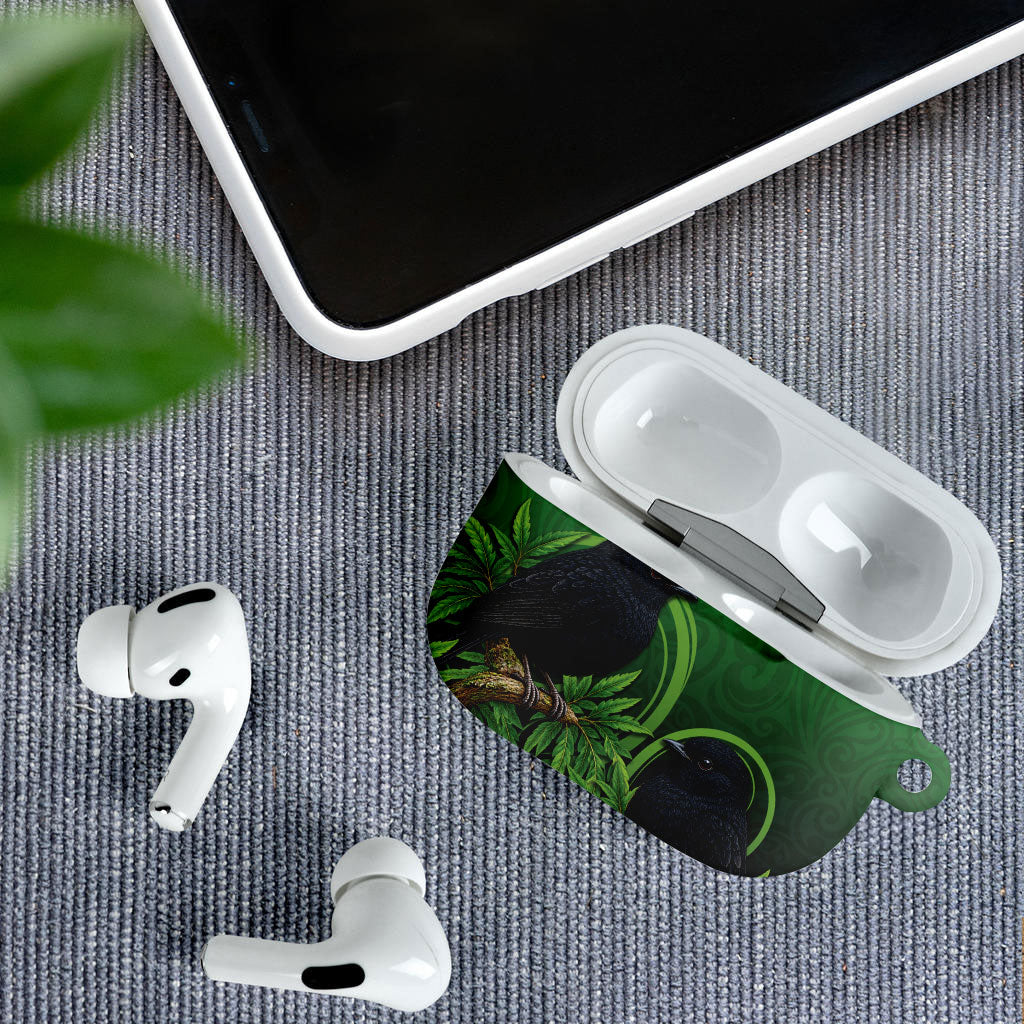 New Zealand Black Robin AirPods Case Karure Maori Koru Art Tattoo