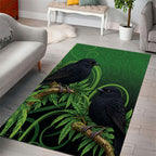 New Zealand Black Robin Area Rug Karure Maori Koru Art Tattoo