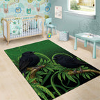 New Zealand Black Robin Area Rug Karure Maori Koru Art Tattoo