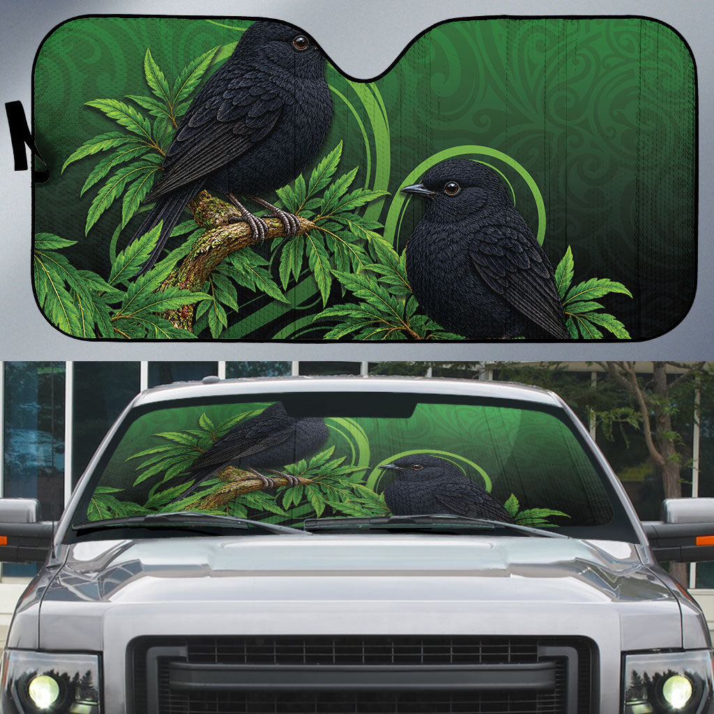 New Zealand Black Robin Auto Sun Shade Karure Maori Koru Art Tattoo