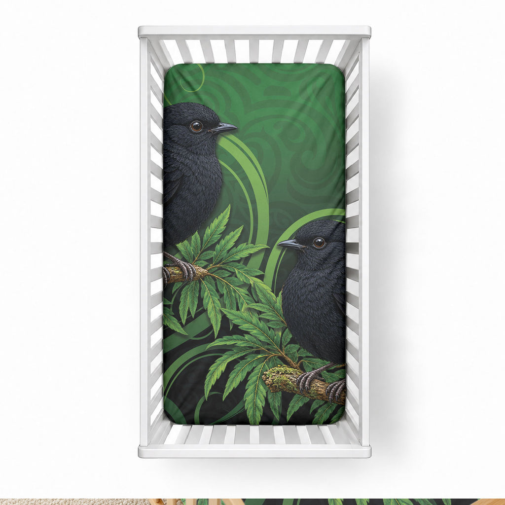 New Zealand Black Robin Baby Bed Cover Karure Maori Koru Art Tattoo