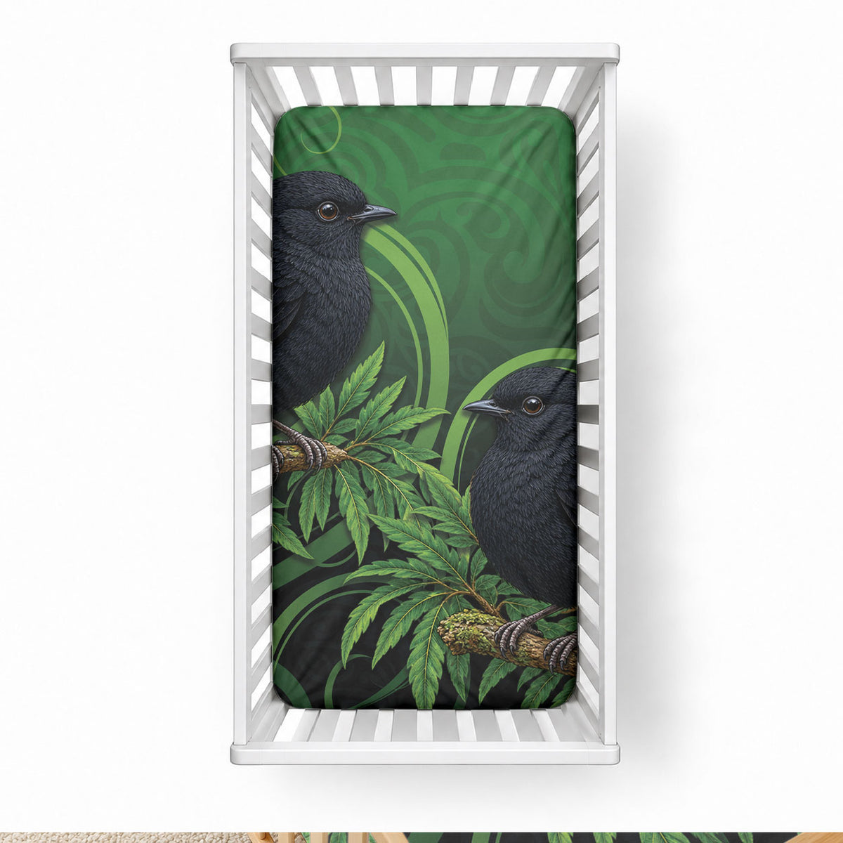 New Zealand Black Robin Baby Bed Cover Karure Maori Koru Art Tattoo