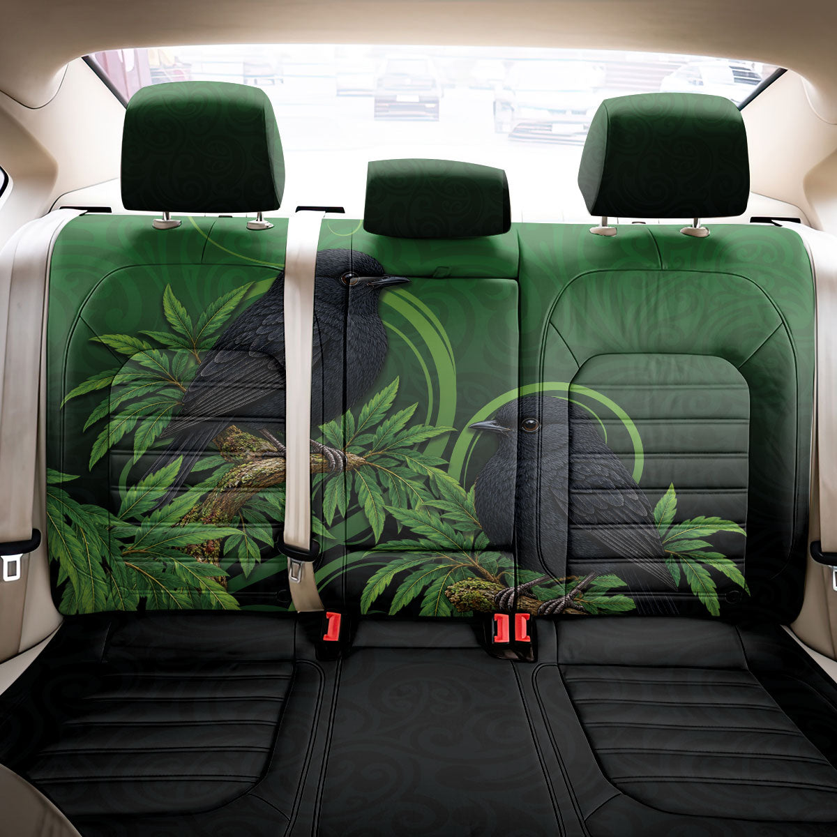 New Zealand Black Robin Back Car Seat Cover Karure Maori Koru Art Tattoo