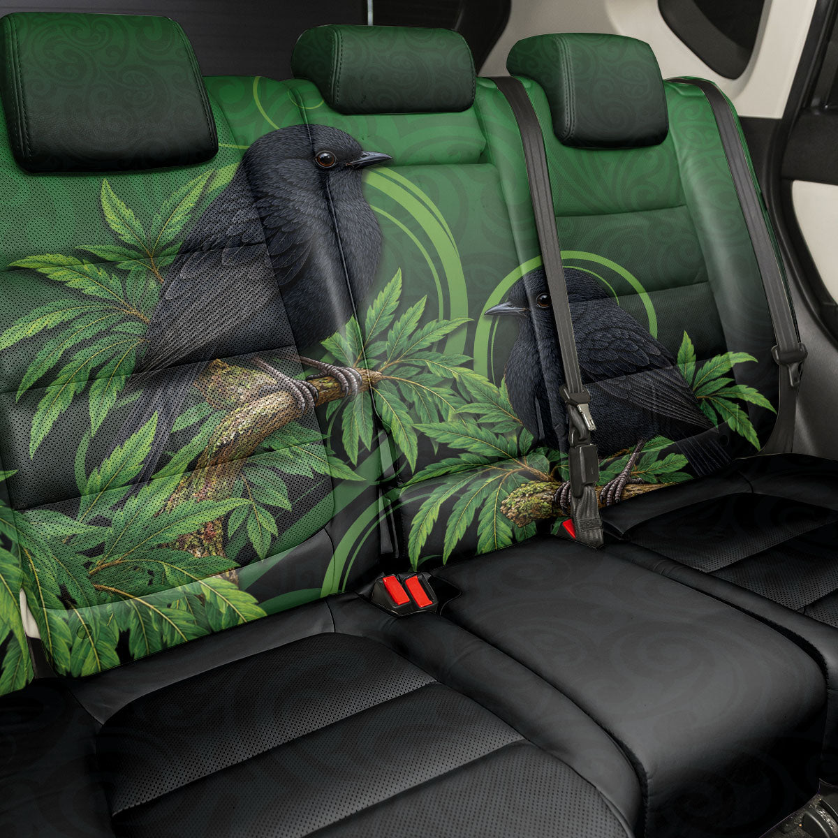 New Zealand Black Robin Back Car Seat Cover Karure Maori Koru Art Tattoo