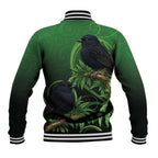 New Zealand Black Robin Baseball Jacket Karure Maori Koru Art Tattoo
